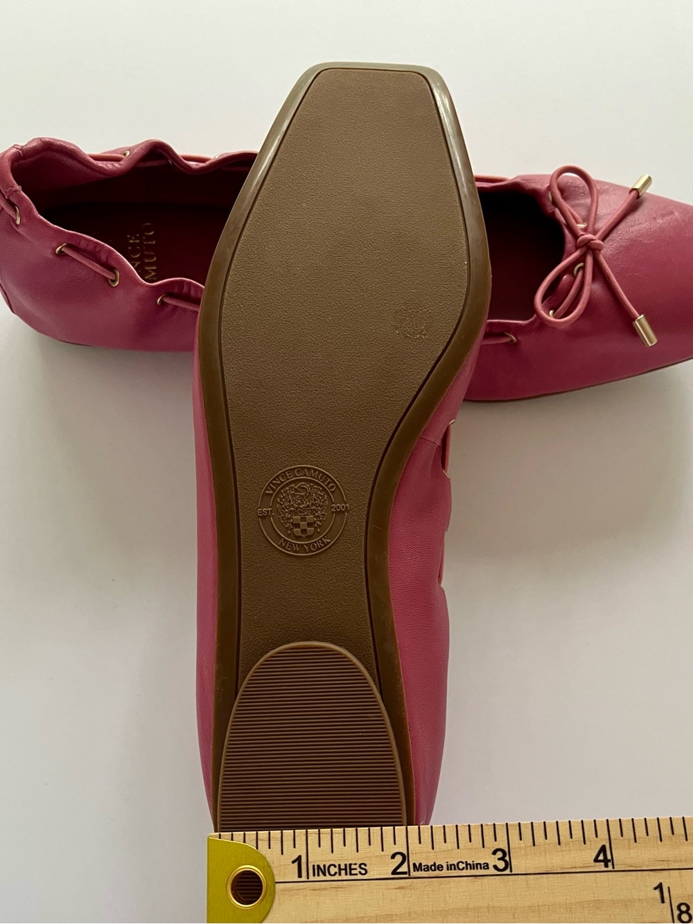 Vince Camuto Pink Leather Ballet Flats Size 9 Square Toe Lace Detail - Picture 7 of 11